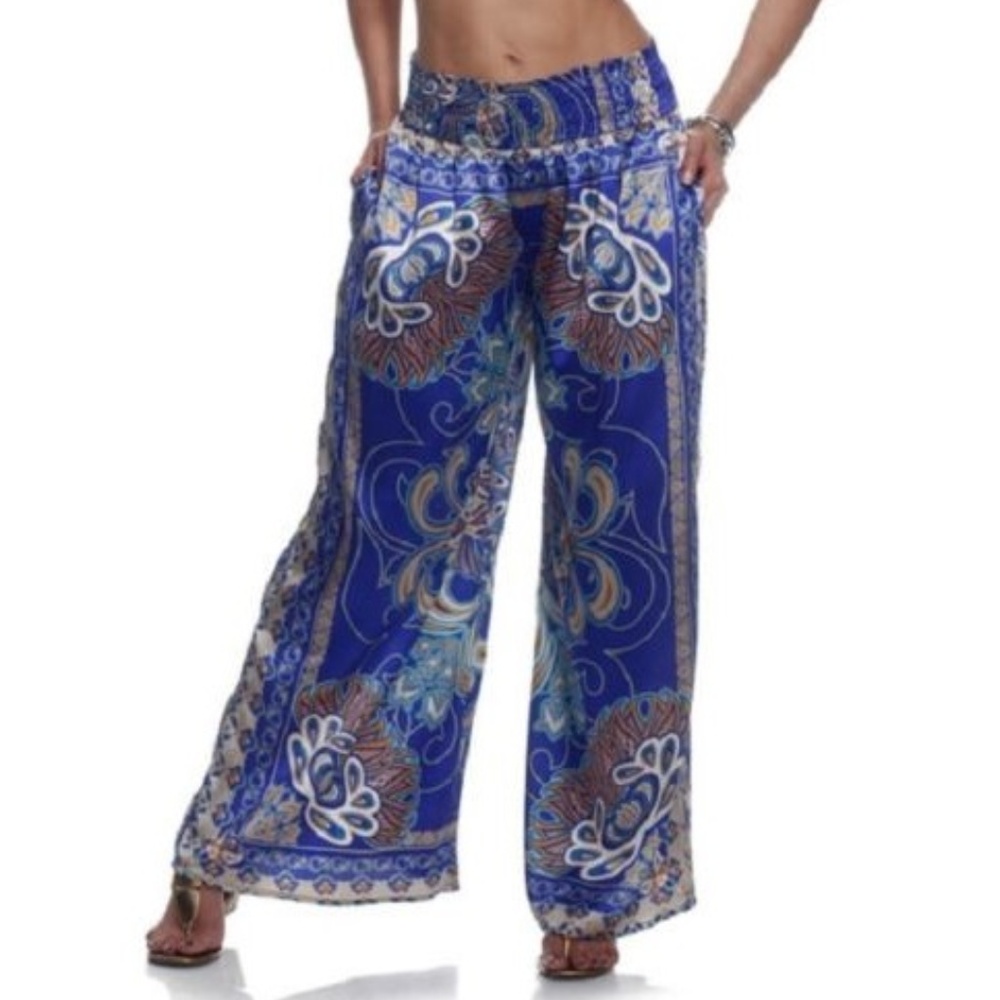 Royal Blue Scarf Print Palazzo Pants